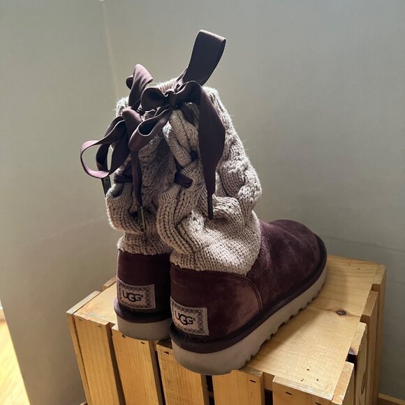 UGG Size 6 Cordovan Kiandra Chunky Cotton Knit Brushed Suede Lace Up Ankle Boots - Picture 15 of 16